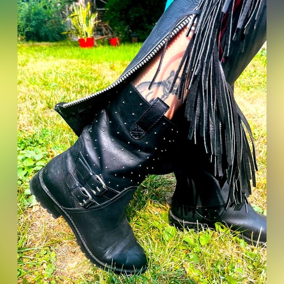 Motorcycle boot studded Harley Davidson style Mid ankle boot pull on leather - Picture 3 of 8